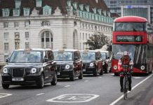 London electric taxis and a Boris Bus Routemaster