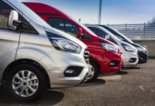 Ford Transit Connect vans in line