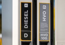 Diesel and HVO pumps in a service station in Sweden